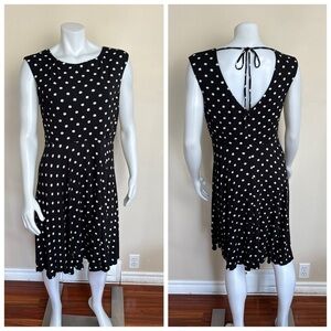 LOFT - Black cap-sleeve dress with ivory splatter dots. V-back with tie. Large
